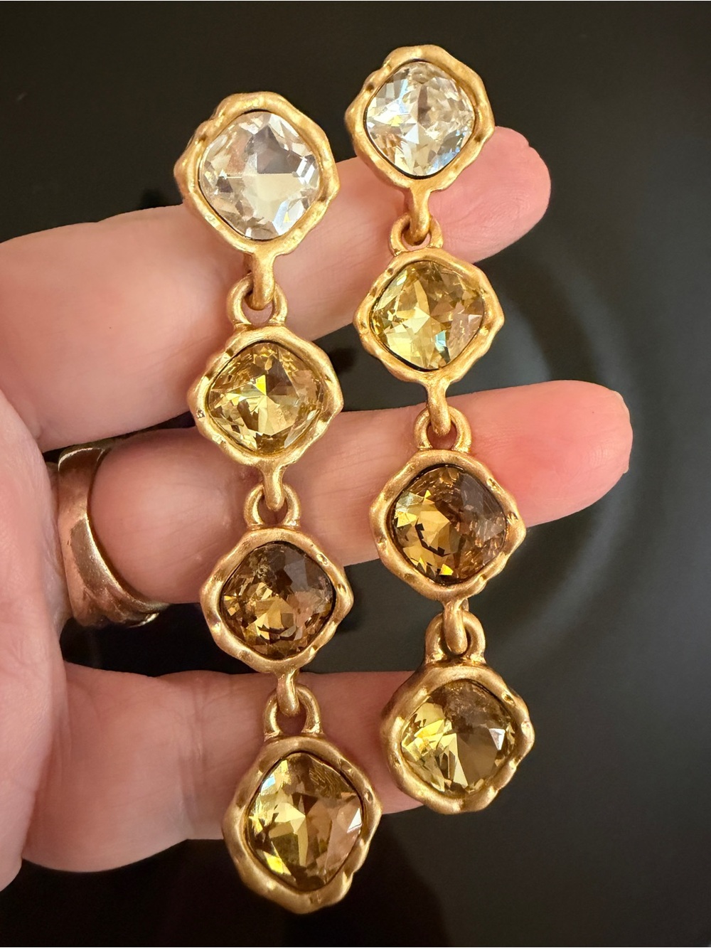 Oscar de la Renta Earrings Gold-Tone TOPAZ COMBO CRYSTAL Dangle Drop ✨POST - Picture 4 of 12